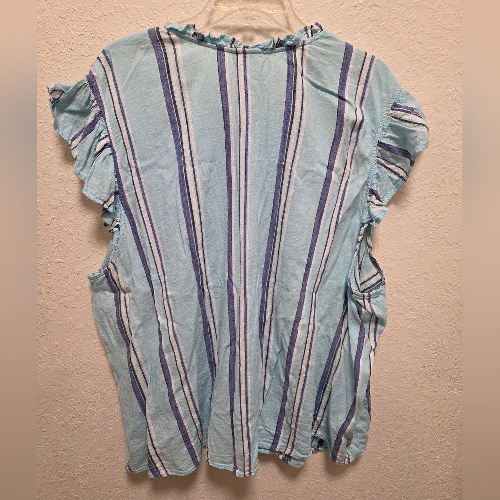 Blue Striped Ruffled Blouse - Picture 3 of 3